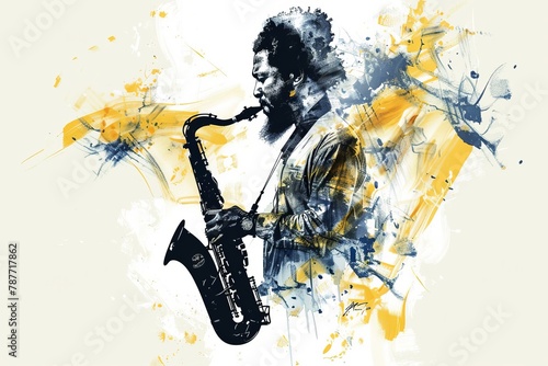  illustration of a jazz musician playing the saxophone