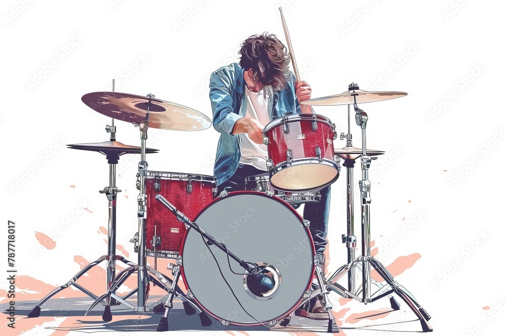 Fototapeta premium illustration of a drummer playing the drum set