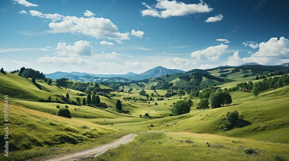 Landscape With Green Meadows Village Carpathian Mountains