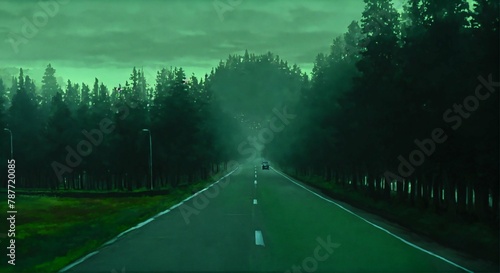 a road with trees on each side, realistic, depressing, middle of nowhere, hyper-realistic, depressing, realistic, ultra realistic, real-life picture