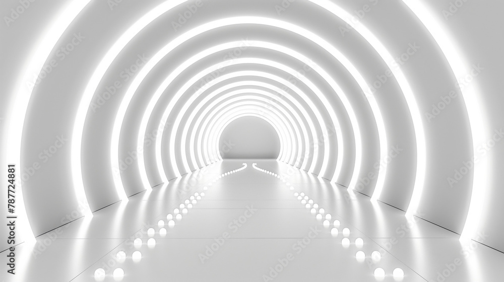 Abstract white background with glowing neon light tunnel, modern futuristic wallpaper for product presentation in the style of high tech. Background for advertising banner and mockup design Abstract white background with glowing neon light tunnel, modern futuristic wallpaper for product presentation in the style of high tech. Background for advertising banner and mockup design