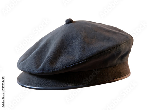 Black french cap beret side view on transparent background