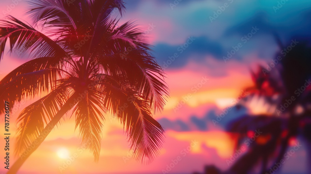 Tropical sunset with palm tree silhouettes