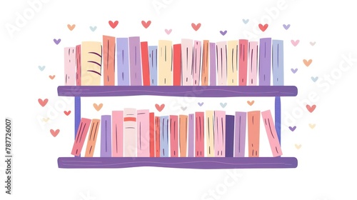 Colorful bookshelf with hearts illustration