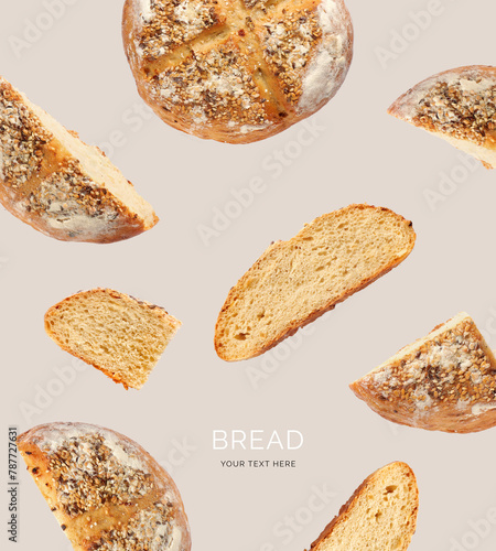 Creative layout made of bread on the beige background. Food concept. Macro concept.