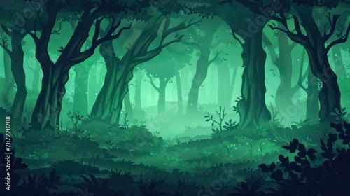 Mystical forest scene with glowing lights