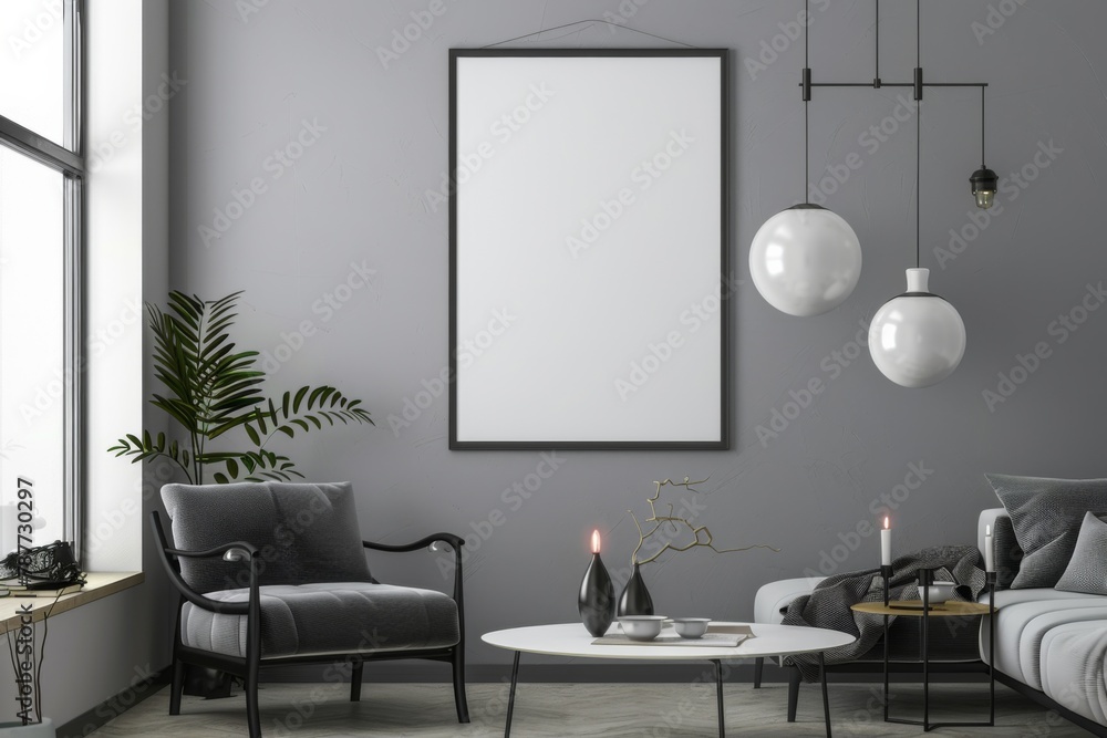 Modern scandinavian interior with poster mockup created with generative ai Modern scandinavian interior with poster mockup created with generative ai