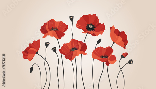 Fotografie Red poppies on neutral beige background