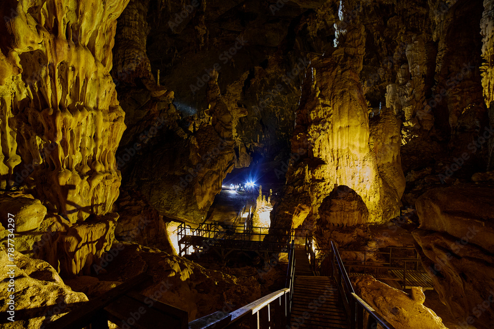 Stalagmite and stalactite at Phu Pha Petch cave in Thailand