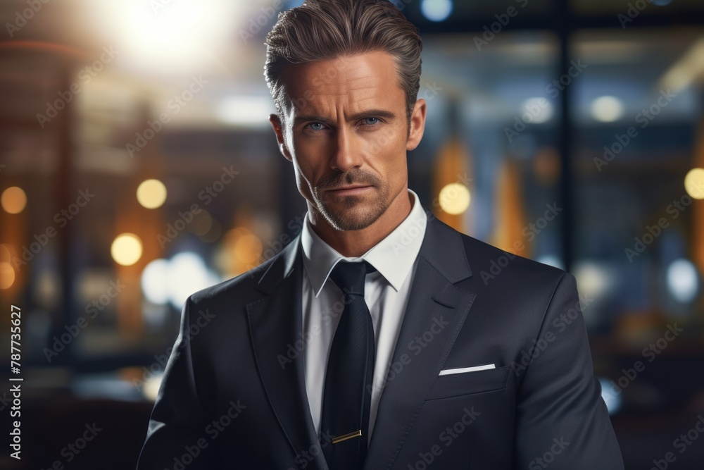 Fototapeta premium Portrait of confident smart businessman in suit in office