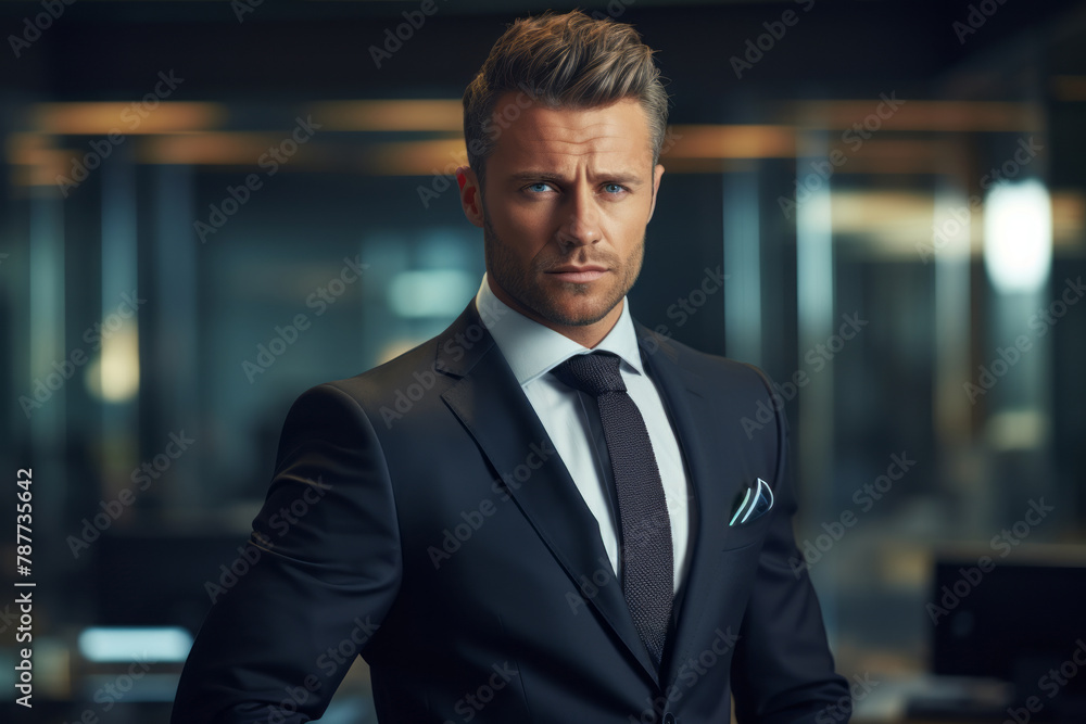 Portrait of confident smart businessman in suit in office