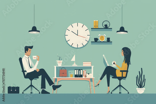 Immerse yourself in tranquility with this colorful vector illustration capturing a peaceful break moment amidst office hustle. AI generative.