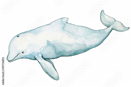 A Beluga whale cute hand draw watercolor white background. Cute animal vocabulary for kindergarten children concept. © Papisut