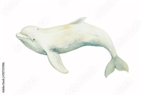 A Beluga whale cute hand draw watercolor white background. Cute animal vocabulary for kindergarten children concept. © Papisut