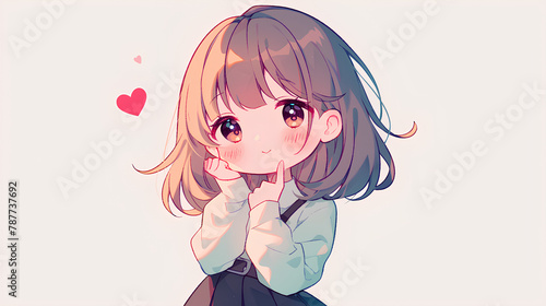 chibi anime style. cute anime girl on a simple one color background