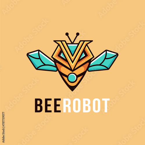 Bee robot mascot cartoon logo vector template on light background