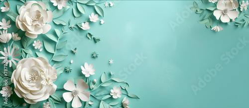 Paper cut flower design background for women and Mother's day with copy space photo