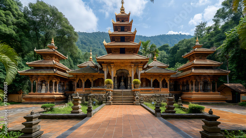 Buddhist temple in Chiangmai, Thailand, Asia photo