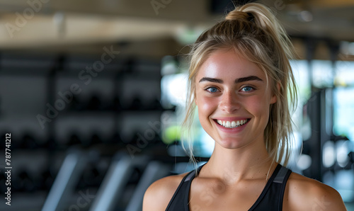 Young Woman Smiling and Exercising Together in the Gym. Active Healthy Lifestyle with Fitness and Workout. © NaLan