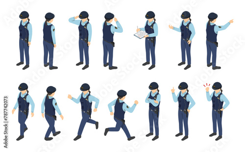 アイソメトリックイラスト:女性警察官