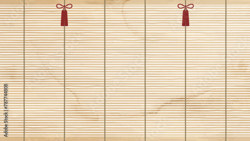 水彩風_横長の御簾の背景イラスト