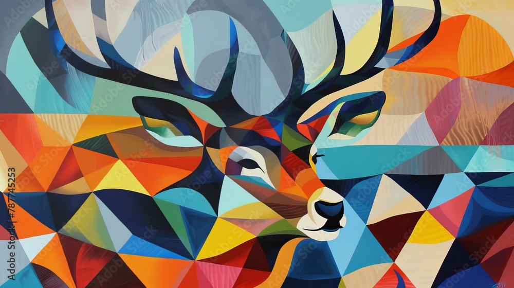 Wall art featuring abstract, geometric-layered animals, blending color and form for a whimsical touch Wall art featuring abstract, geometric-layered animals, blending color and form for a whimsical touch