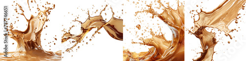 Brown cream coffee liquid swirl splash with little foundation bubbles  On A Clean White Background Soft Watercolour Transparent Background photo