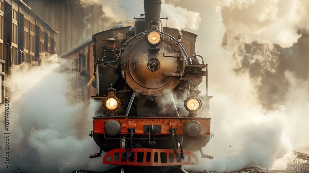 Dynamic image of an antique train in full steam, perfect for use in heritage-themed design projects