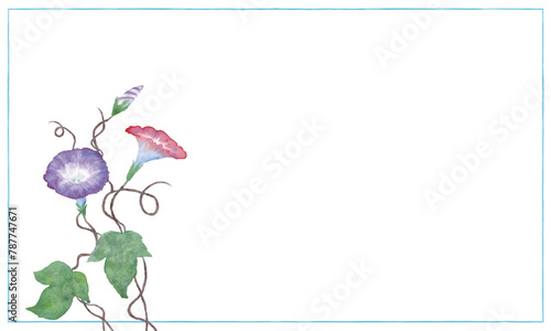 水彩で描いた朝顔のフレーム素材