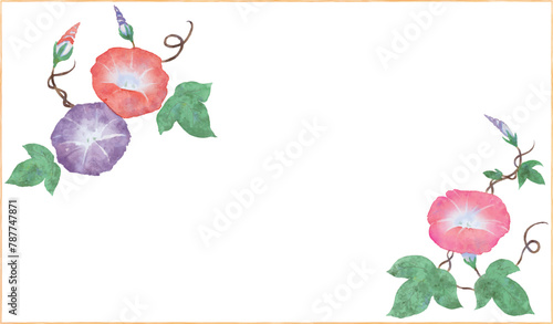 水彩で描いた朝顔のフレーム素材