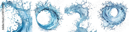 Blue water swirl splash with little bubbles On A Clean White Background Soft Watercolour Transparent Background