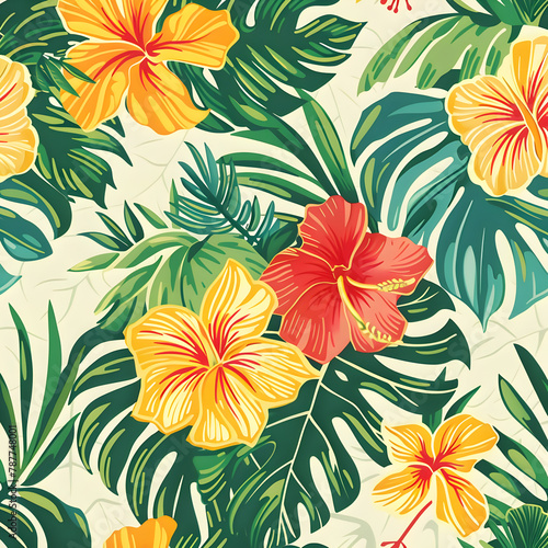 seamless fabric pattern with flowers AI generated 