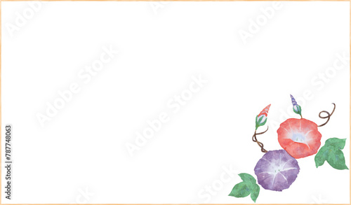 水彩で描いた朝顔のフレーム素材