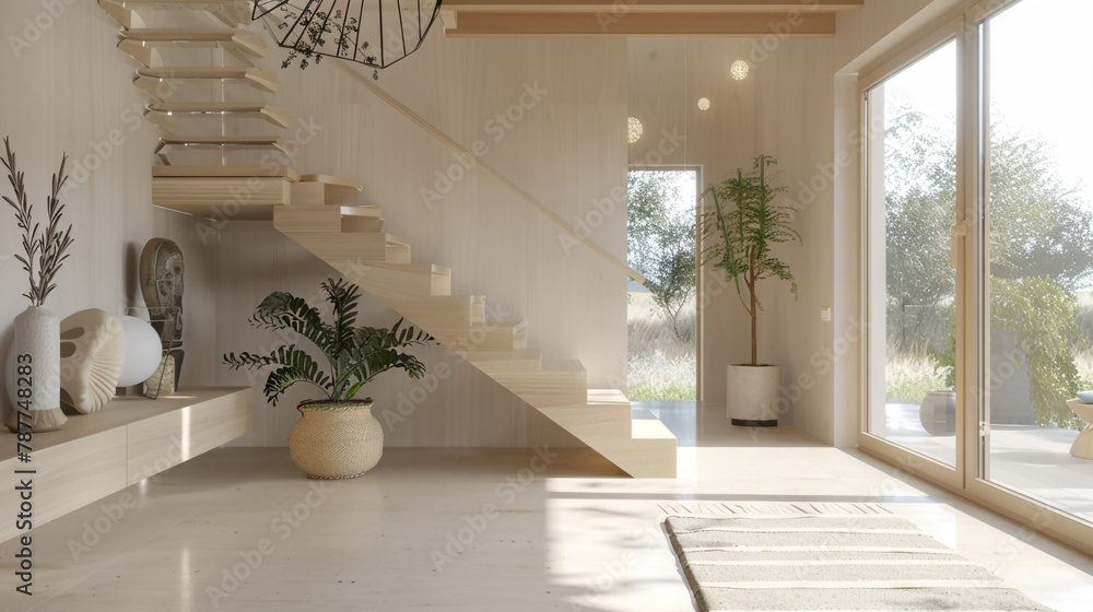 Scandinavian-inspired beige stairs in a modern and inviting interior space.