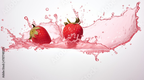 Refreshing Fruit Splash: A vibrant image captures strawberries and red apples in a lively splash of water, highlighting their freshness and natural beauty photo