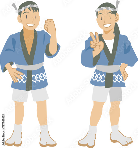 法被を着た子供達のイラスト