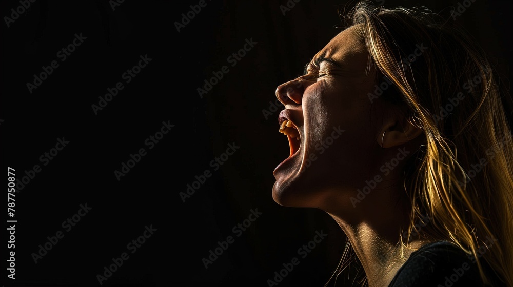 Despair Unleashed Depressed Woman Shouting in Isolation