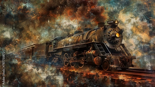 A classic locomotive travels through time, creating a textured backdrop for creative projects