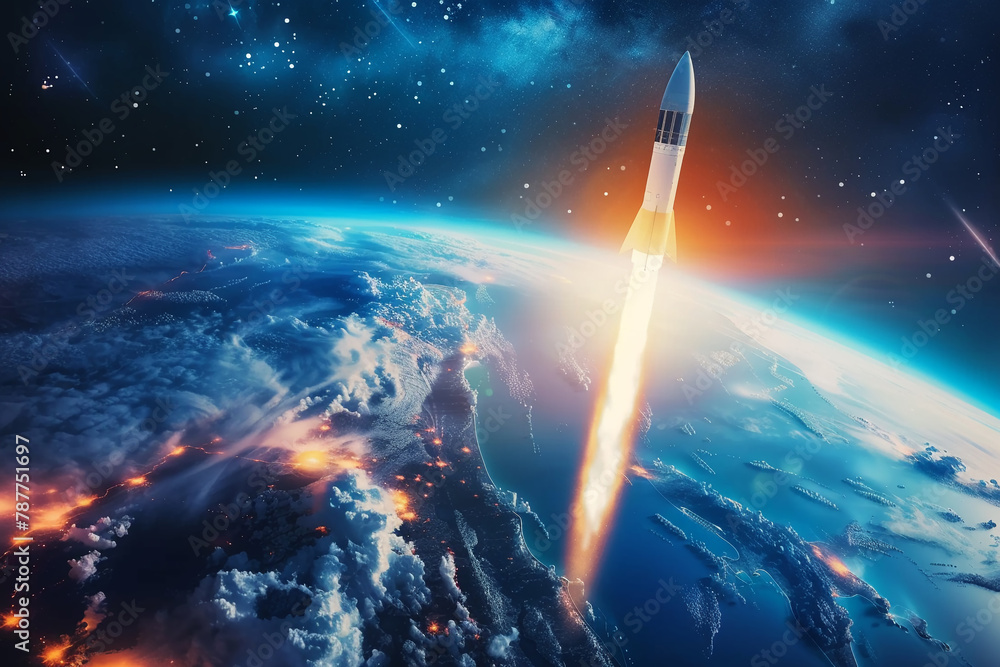 Rocket rising into space and Identify emerging market opportunities through graphical insights. Rocket rising into space and Identify emerging market opportunities through graphical insights.