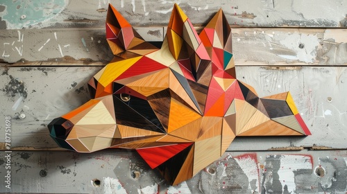 Abstract geometry meets canine charm, crafting a unique wall decor piece for dog enthusiasts