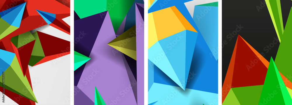 A creative arts piece featuring a collage of azure, violet, magenta, and purple triangles on a white background, showcasing a blend of colors and geometric shapes A creative arts piece featuring a collage of azure, violet, magenta, and purple triangles on a white background, showcasing a blend of colors and geometric shapes