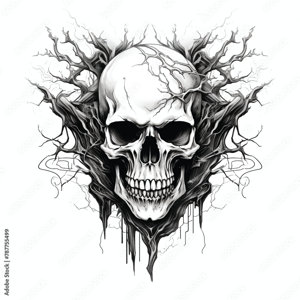 Fototapeta premium Bird skulls nature hand drawing small animal skulls receiving hand drawing dollar tree sugar skull heart ring drawing on hand hand pen drawing art golden skull logo skeleton skull eyes