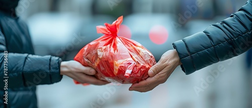 Giving pledges or a plastic bag filled with sacrificed meat to the marginalized as a way of showcasing Eid al-Adha equal rights and space, Generative AI. photo