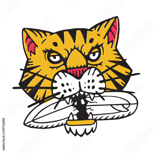 tiger broken surfboard