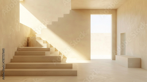 Subtle beige stairs embodying Scandinavian minimalism, set in an airy lounge with a window.