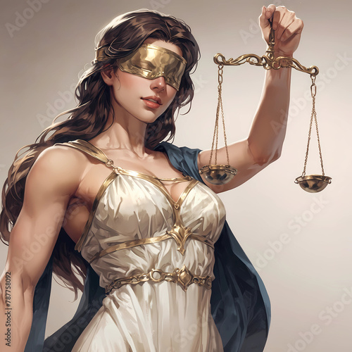 illustration of Lady Justice Roman goddess Justitia blindfolded with scales photo