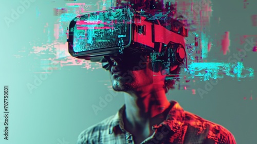 Digital Distortion The Man in Virtual Reality with Glitch Effect photo