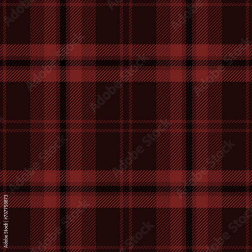 Dark red and black tartan plaid pattern. Classic Scottish seamless checkered pattern for plaid fabric, flannel shirt, blanket, clothes, skirt, tablecloth, textile.