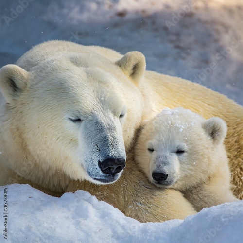 Polar bears cuddling