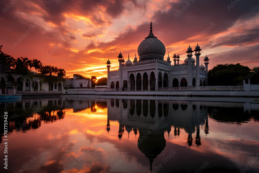 mosque in purple sky with clouds